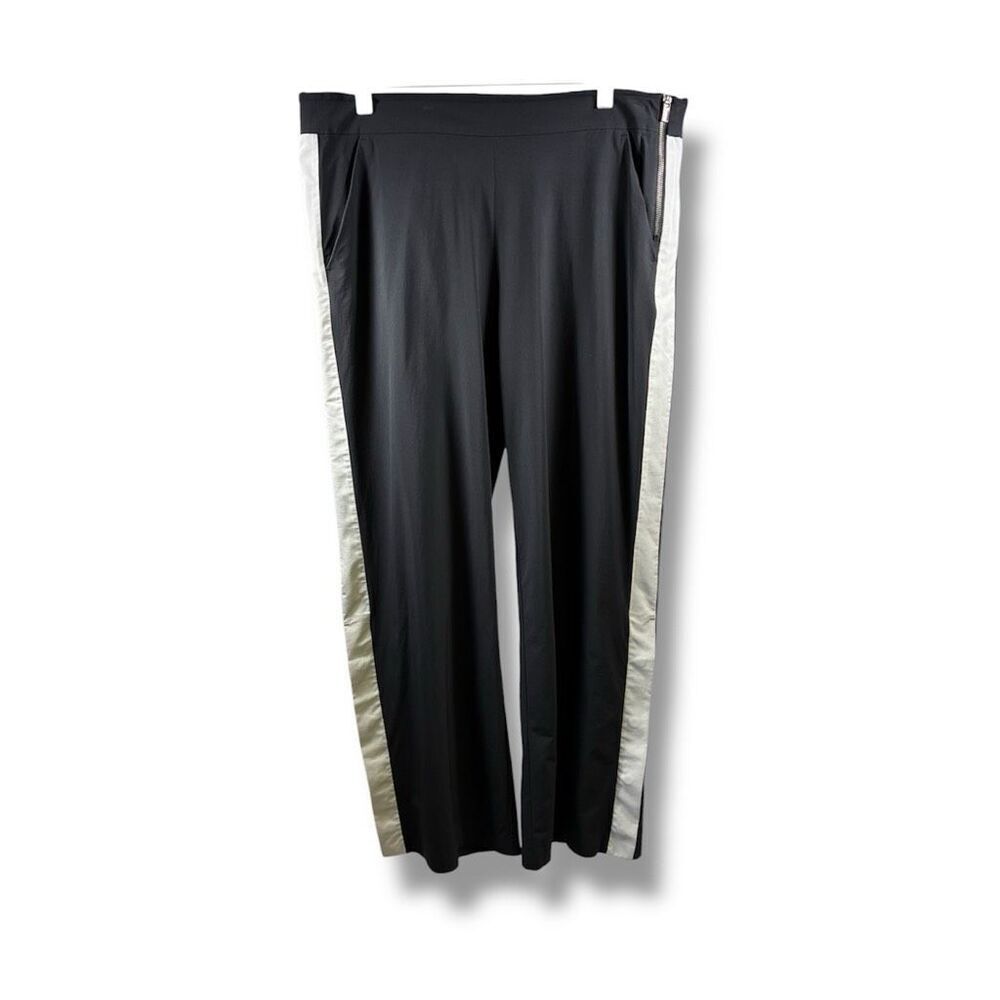 Athleta Wide Leg Jogger Pants in Black with White Stripe on the Sides Size 16